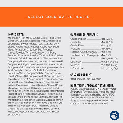 Nature's Select Dry Dog Food Ingredient card for cold water white fish recipe | White Fish and Sweet Potato Dry Dog Food | Best dog food | Best dog kibble | Cold water dog food recipe | white fish dog food | sweet potato dog food