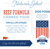 Nature's Select Beef Formula Pate ingredient breakdown| Wet dog food | Canned dog food | natural dog food | Best natural dog food | beef dog food | protein dog food