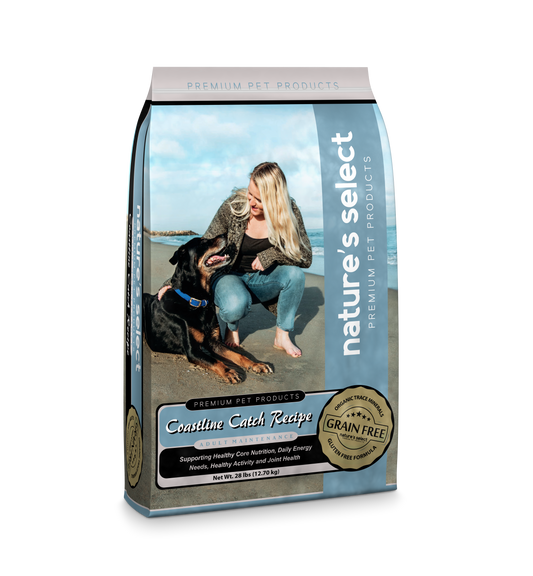 Nature's Select dry dog food | Coastline Catch recipe, grain free white fish dog food | grain free dog food | fish flavored dry dog food | Dry dog food bag | White fish dog food | Best natural dry dog food | dry dog food subscription | dog kibble | best kibble for dogs | high protein dog food | best senior dog food | white fish dog food 